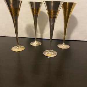 Vintage Regal Silver From India Set of 4 Flutes/Wine Silver Plated & Brass